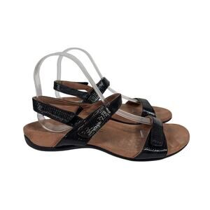 Vionic Sandals Womens 8 Black Farra II Strappy Lizard Print Arch Support